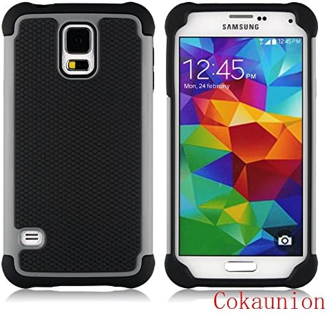 Samsung S5 case,galaxy S5 case,CUNNEW[Non-slip][Shockproof][PC+TPU][Two-in-one][Football lines]Dual Hard External Shell and Soft Internal Silicon Protection Inlay protective jacket. (Gray)