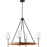 Capital Lighting 450841WK-709 Jonah Artisan Mixed Materials White Fabric Shade Mango Wood Ring Chandelier, 4-Light 240 Total 