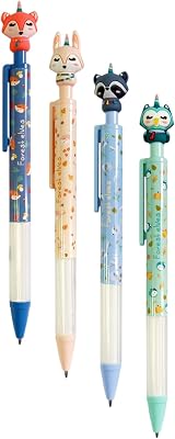 - Canetas Retráteis Divertidas (4 unidades) - Canetas de Animais Fofas, Tinta Azul, Ponta de Bola de 1 mm, Rapazes, Raparigas, Escola, Escola e Turma, Material Escolar, Possíveis Designs Aleatórios