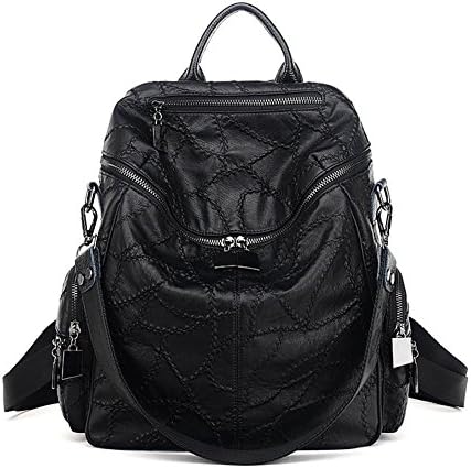 Backpack 2017 Spring Vintage Soft Skin Genuine Leather Women Bag Thread Single Double Shoulders Bag (Top-side Pocket Style)