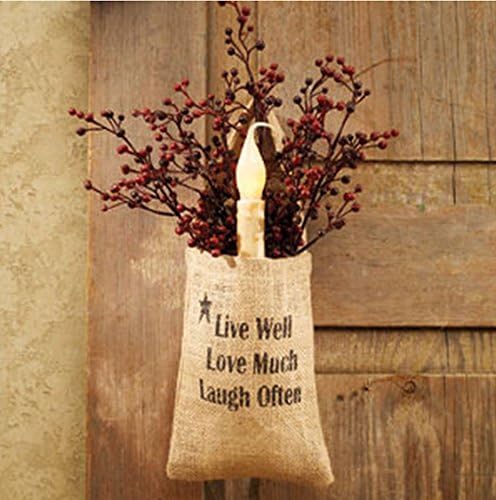 Vintage Hanging Burlap Bag - Live Well Love Much Laugh Often (4-in x 7-in)