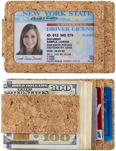 Magnetic Money Clip Wallet, RFID Blocking Slim and Minimalist Front Pocket Wallet (Cork Fabric)