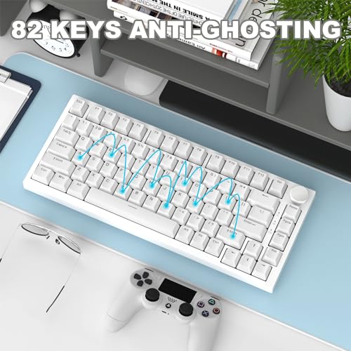 ATTACK SHARK Ajazz AK820 Mechanical Keyboard with with CNC Knob Control,75% Gasket Mount Keyboard and Detachable USB Wired Gaming Keyboard for Wind/Mac,Blue Light,NKRO,Blue Clicky Switch(White)