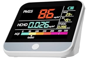 PINOTEC 8-in-1 Professional Indoor Air Quality Monitor Indoor Portable PM2.5/PM1 /PM10 Monitor | Temperature | Formaldehyde Detector AQI+Humidity TVOC | Air Quality Tester - Confined Space Clean Air Monitor