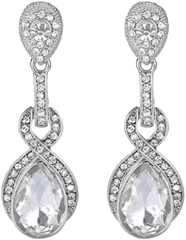 JoinMe Women's Crystal Fashion Infinity Teardrop Inspired Dangle Chandelier Bling Earrings Silver-Tone