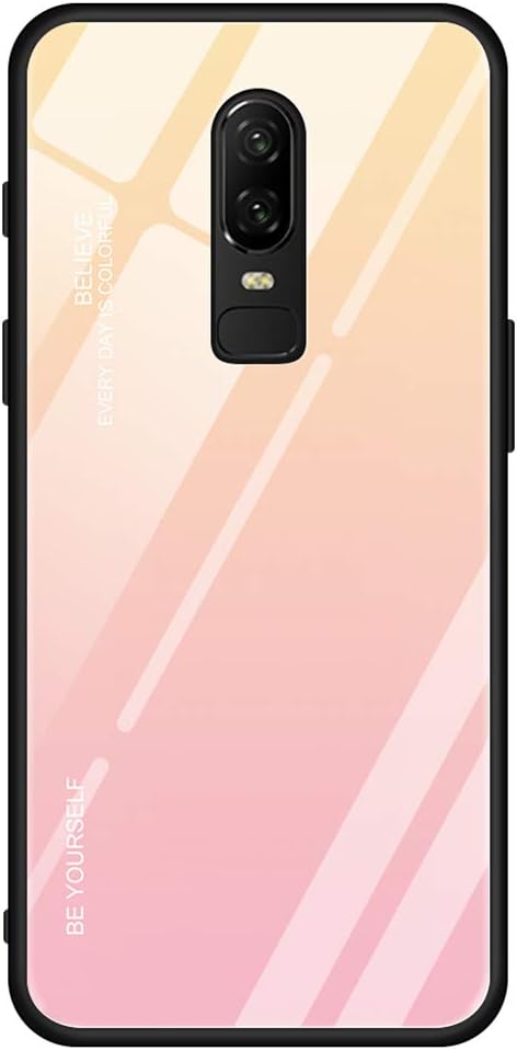 Yunbaozi Gradient Color Case for VIVO V15 Pro, Ultimate Real Tempered Glass Back with Soft Silicone TPU Frame Anti-Scratch Shockproof Cover for VIVO V15 Pro Pink & Yellow