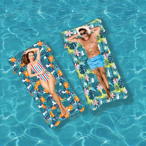 HomeKaren Oversized Pool Floats Lounge 2 Pack 73" X 33" 185 * 83.8cm, Inflatable Tanning Pool Floaties for Adults, Cooling Pool Raft Lounger Rafts & Ride-Ons for Party, Sea, Beach, Lake River