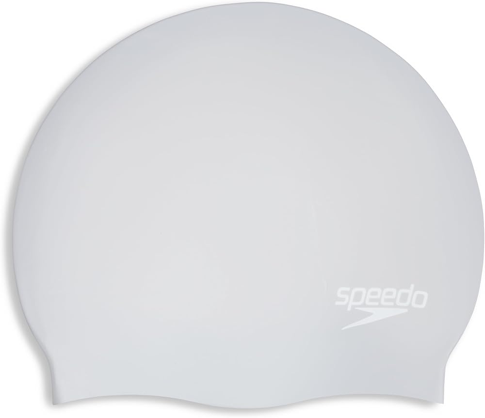 Speedo Unisex Long Hair Cap Swim Cap Silk Easy-On Latex-Free Silicone Silver