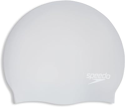 Speedo Unisex Long Hair Cap Swim Cap Silk Easy-On Latex-Free Silicone Silver