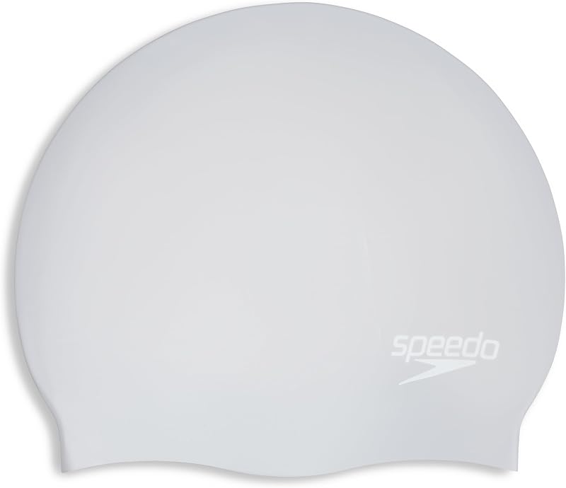 Speedo Unisex Long Hair Cap Swim Cap Silk Easy-On Latex-Free Silicone Silver