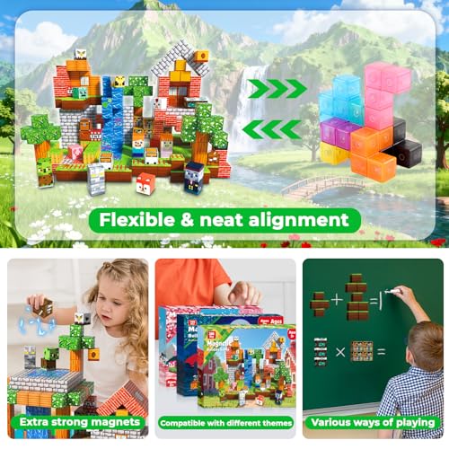 Goody King Magnetic Cube 300 Pieces – Forest Library Theme with Animals & Road – Magnetic Building Game for Children – Magnetic Blocks 3+ Years Creative Montessori Toy STEM Gift for Children