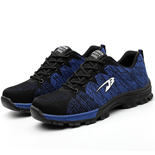 Safety Work Shoes for Men, Steel Toe Boots Womens, Lightweight Outdoor Causal Industrial Construction Sneakers，Blue-45 - Thumbnail 4