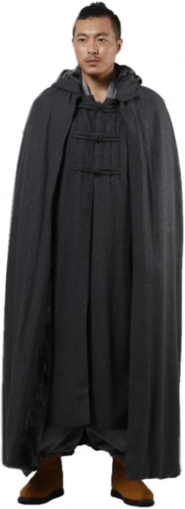 KATUO Buddhist Meditation Hooded Cloak Fleece Wool Winter Coat Unisex