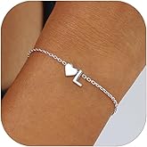 ChicSilver Sterling Silver Initial Bracelet Letters Personalized Heart Bracelet Hypoallergenic Dainty Bracelets for Women