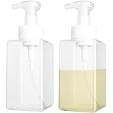 2 Pack Foaming Soap Dispenser, 15 Oz Refillable Plastic Pump, Clear | 450ml Empty Foam Soap Bottles for Hand Soap, Ideal for Bathroom Vanities, Kitchen Sink, Hospital, Clinic and More
