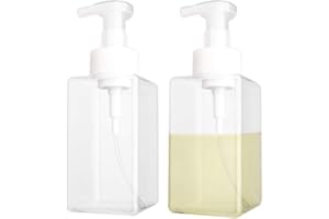 REJOMIIK 2 Pack Foaming Soap Dispenser 15oz Refillable Foam Liquid Hand Soap Empty Plastic Pump Bottle Container for Bathroom Vanities, Kitchen Sink, Hospital, Clinic, Clear 450ml