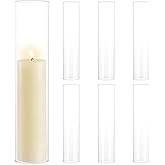 Inweder Hurricane Glass Candle Holders: 2.5" W x 12" H Open Ended Clear Cylinder Candle Cover Tall Bottomless Chimney Sleeve Bulk for Pillar & Taper Candles for Wedding Party Christmas Set of 6