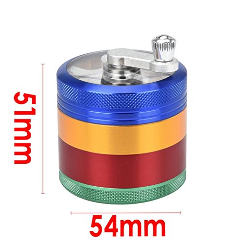 Snowfoller Multicolor Grinder - Tobacco Herb Weed Grinder with Pollen Catcher - 4-layer 54mm Metal Herb & Spice Mills with Mill Handle