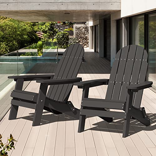 SERWALL Folding Adirondack Chair WoodLike All Weather Outdoor