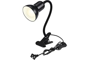 Clip On Gooseneck Lamp - 300W Max, Ceramic Fire-Resistant E26 Socket, Classic Durable Switch, Adjustable Flexible Clamp Light