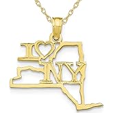 Gem And Harmony 10K Yellow Gold Solid New York State Charm Pendant Necklace with Chain