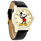 Disney Mickey Mouse Men's Motion Hands Two Tone Black Leather Band Watch MCK647