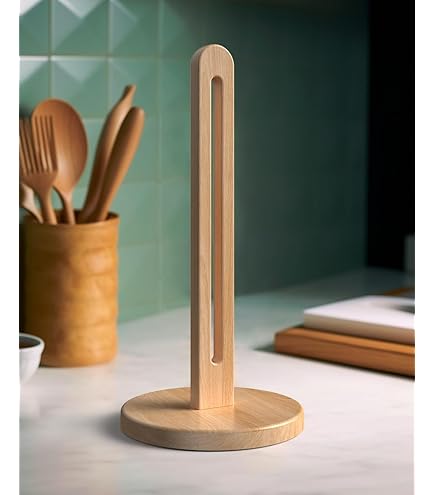 Soporte Para Rollo De Cocina Salter - Madera De Acacia, Negro, Organizador De Encimera