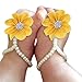 DZT1968® Baby Girl Pearl Chiffon Foot Flower Shoes Barefoot Sandals (Yellow)