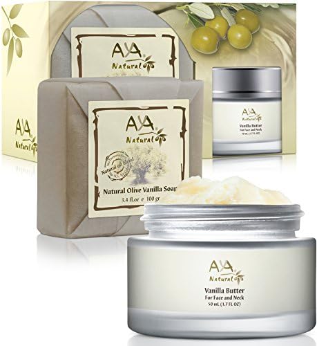 Vanilla Facial Butter Dry Skin Kit - 100% Natural Neck and Face Moisturizer 1.7 oz &amp; Soap 3.4 oz - Shea, Cocoa, Olive, Coconut, Jojoba &amp; Almond Oils Blend Care Set