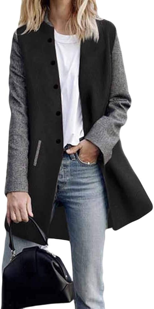 WUAI-Women Long Sleeve Open Front Cardigan Jackets Lightweight Color Block Button Blazer Suit Jackets Coats: Clothing
