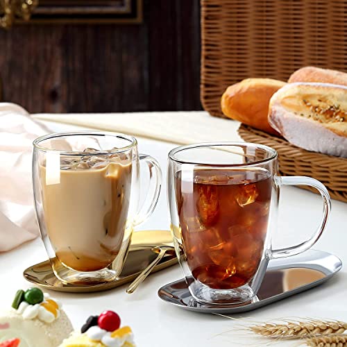 Taza para Cafe Doble pared Vidrio 350 ml (4 Piezas),Tazas para Cafe Espresso con Asa,Vasos pared Vidrio Transparentes para Capuchino,Café Expreso,Té,Ideales para Regalo