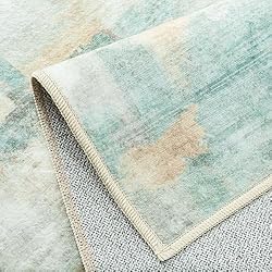 WondRg 4x6 Washable Area Rug Teal Beige Abstract