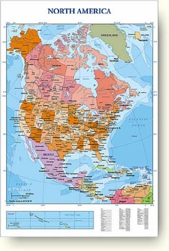 Amazon 北アメリカ地図 Map Of North America ウォールポスター