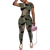 PINSV 2 Piece Sets for Women Summer Workout Sets Short Sleeve Top Jogger Legging Pants Track Suits