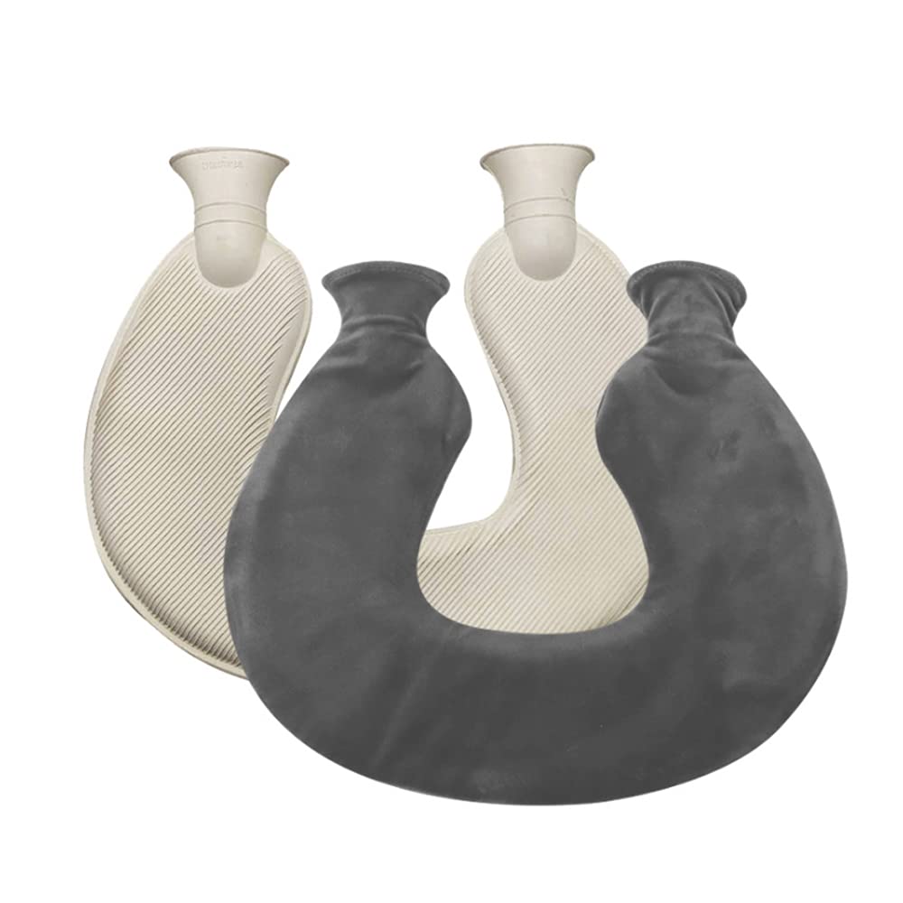 Neck and Shoulder Hot Water Bottle U-Shaped Rubber Warm Water Bag with Removable Fleece Cover Ease Pain and Relax Muscles Hot Water Bag Neck Heating Wrap Around Hot Water Bottles for Men Women