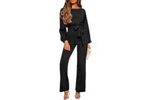 Happy Sailed Womens Loose Short Sleeve Belted Wide Leg Pant Romper Jumpsuit Business Casual One Piece Outfits