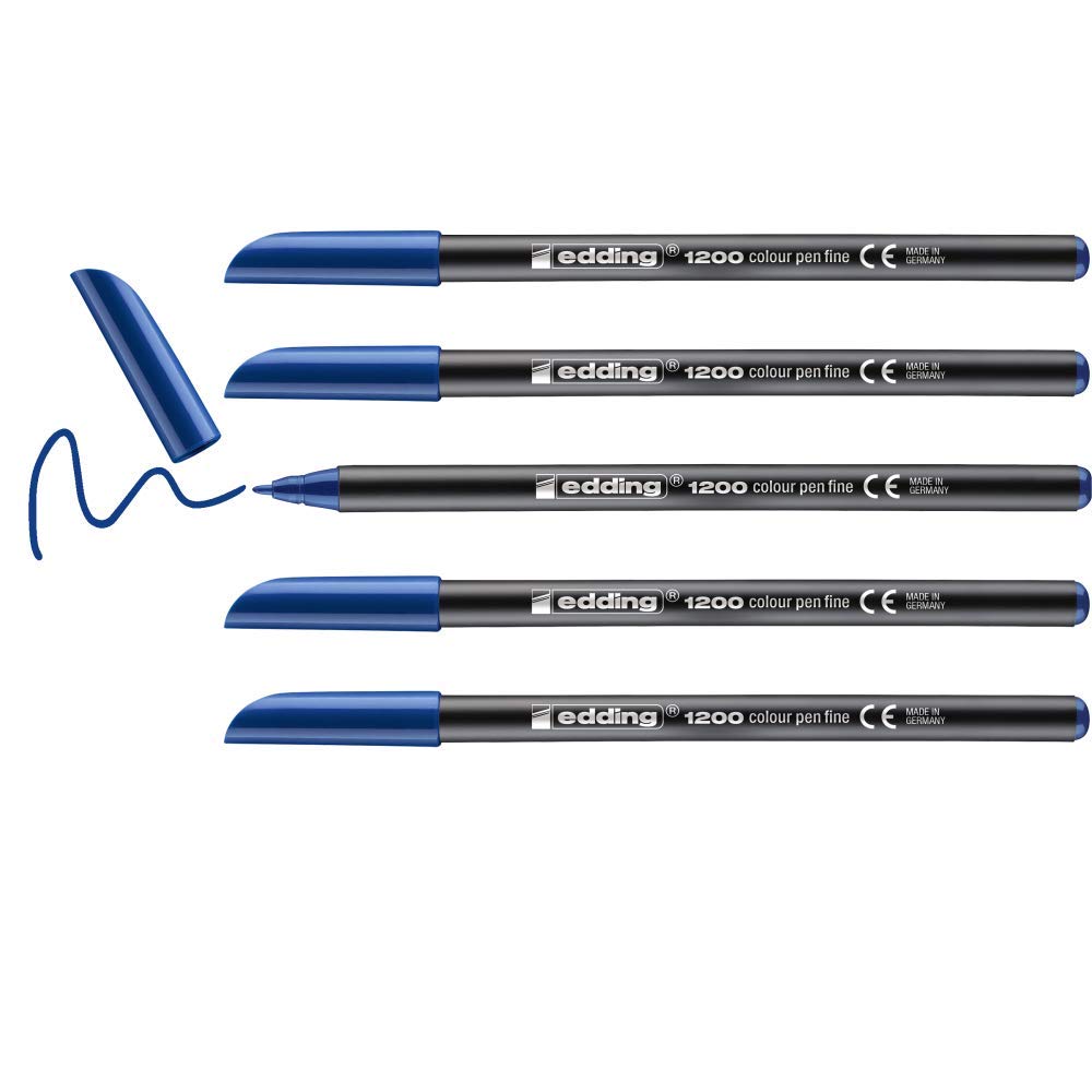 edding 1200 colour pen fine - steel blue - 10 pens - round tip 1 mm - felt-tip pen for drawing and writing - for school or mandala
