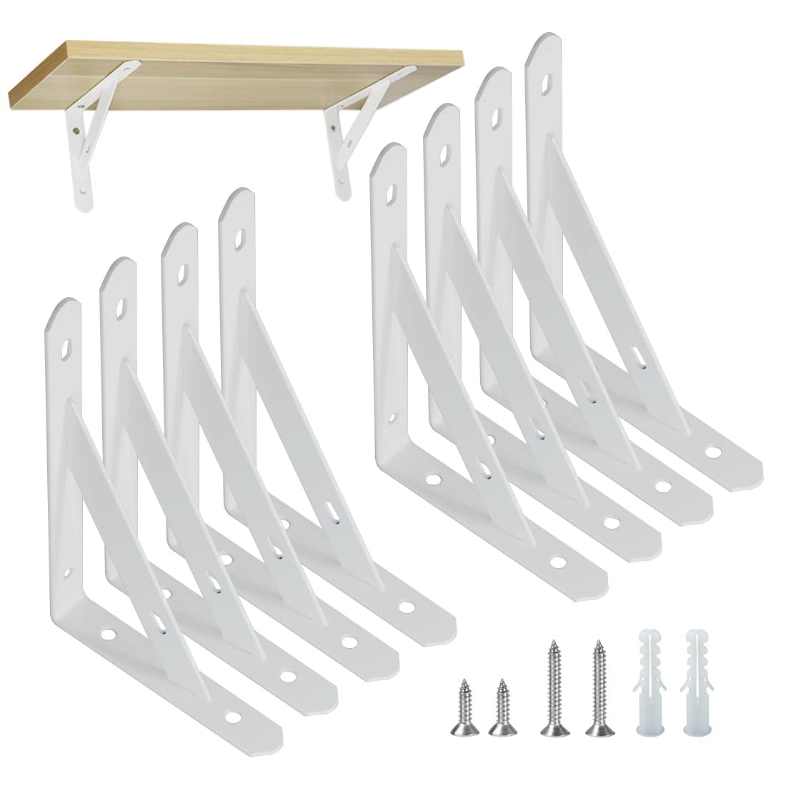 Shelf Brackets Heavy Duty Triangle Shelving Brackets Right Angle Wall Mounted Shelf Supporters Easy to Install Wall Bracket for Shelf，Accessories Included, White 6 inches 8 Pack