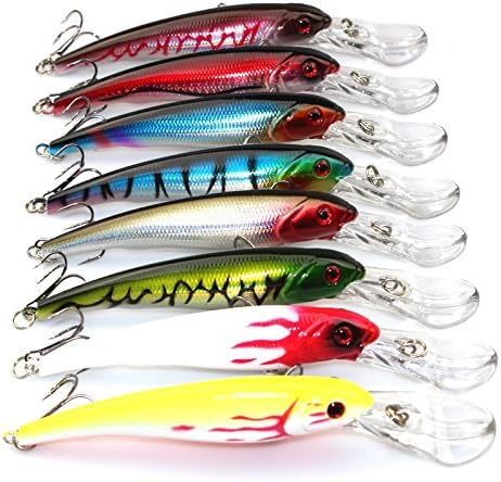 Daiky 8pcs Deep Diving Sea Fishing Lure Trolling Lure Minnow Bait #4 Hook16.5cm/29g
