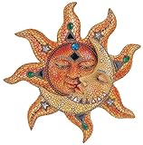 George S. Chen Imports Polyresin Orange Mosaic Face Sun with Yellow Mosaic Moon, 13" (Kitchen)