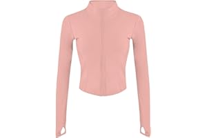 Gacaky Women's Athletic Jacket Lightweight Full Zip Up Yoga Jacket Cropped Workout Slim Fit Tops with Thumb Holes