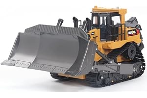 HobbyToki 1/16 RC Bulldozer Truck Model Alloy Machine Car Gift 2.4G 9CH Radio Control Enjoyable Toys for Kids Adults HUINA 1569 (HT1569 RC Bulldozer)