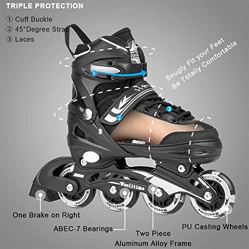 Woolitime Sports Adjustable Blades Roller Skates for Boys and Kids with Featuring All