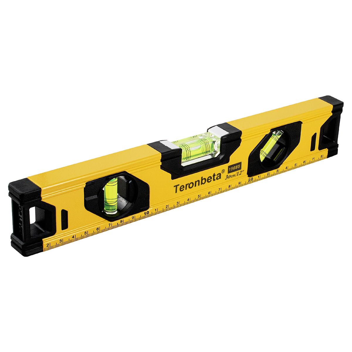 Teronbeta Aluminium Alloy Spirit Level 300 mm/12 Inch Shock Proof Torpedo Level with Magnetic Base and 3 Bubble 45°,90°,180° - Yellow/Black