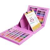 KIDDYCOLOR 172-Piece Deluxe Art Set for Kids with Plastic Case Pink Light, Great Gift for Kids