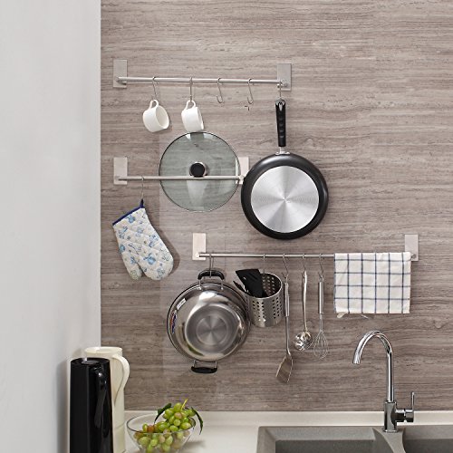 Adhesive Towel Bar - Self Adhesive Bathroom Holder 27.55 Inches Kitchen Cabinet No Drill Towel Rack Stick on Wall SUS 304 Stainless Steel Brushed - YIGII