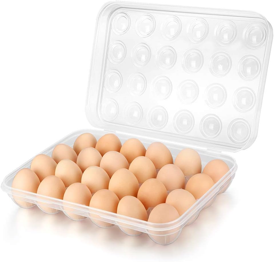 URWOOW Covered 24 Egg Holder Dispenser Tray Container Stackable Storage Storer Carton Box Case Carrier Keeper with Clear Lid for Refrigerator Fridge Kitchen, Large Capacity