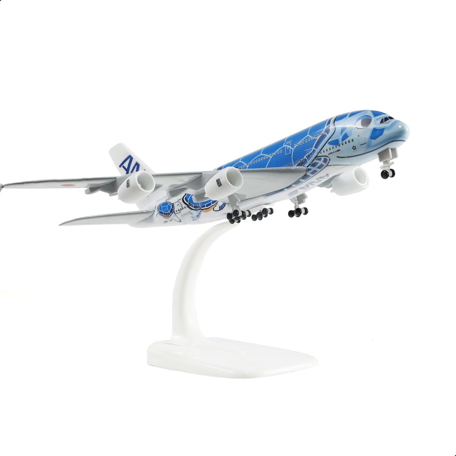 QIYUMOKE 1/300 ANA A380 Blue Turtle Style Metal Diecast Model With Display Stand - 7 Inches Aircraft Collection JA381A