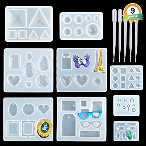 Jewelry Resin Molds, LET'S RESIN 9PCS Epoxy Resin Silicone Molds for Pendants, Keychain, Necklace, Earring, Resin Crafts Jewelry DIY - Thumbnail 6