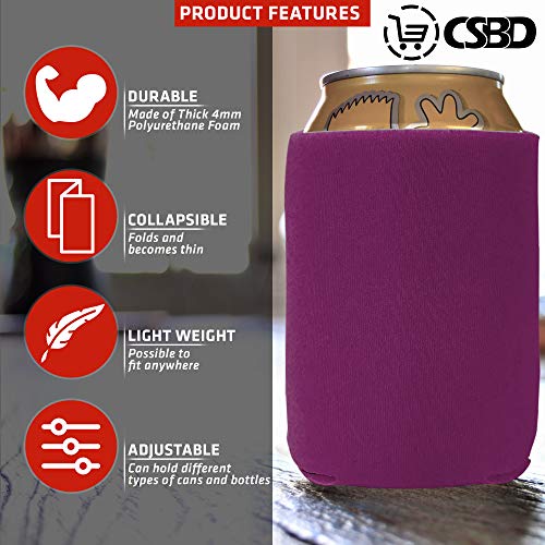 CSBD Beer Can Coolers Sleeves, Soft Insulated Reusable Drink Caddies for Water Bottles or Soda, Collapsible Blank DIY Customizable for Parties, Events or Weddings, Bulk (12, Fuchsia)
